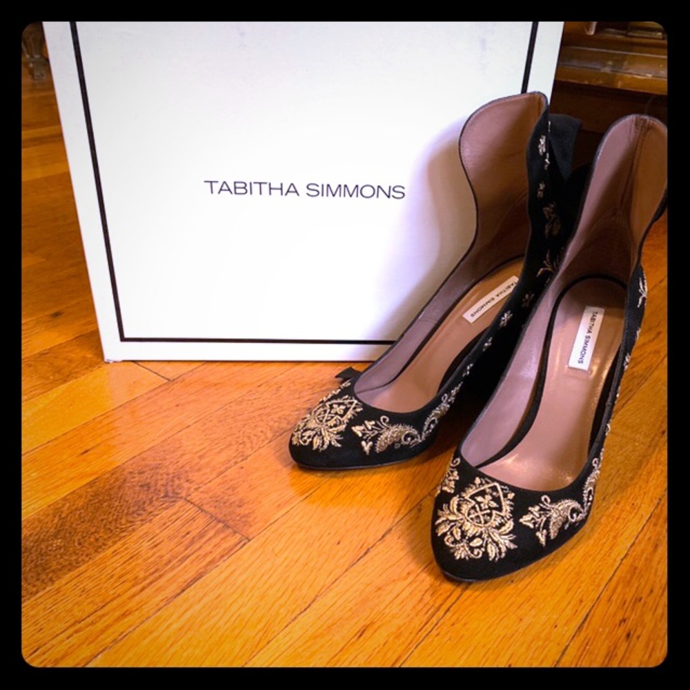 Tabitha Simmons Black & Gold Wrap heels